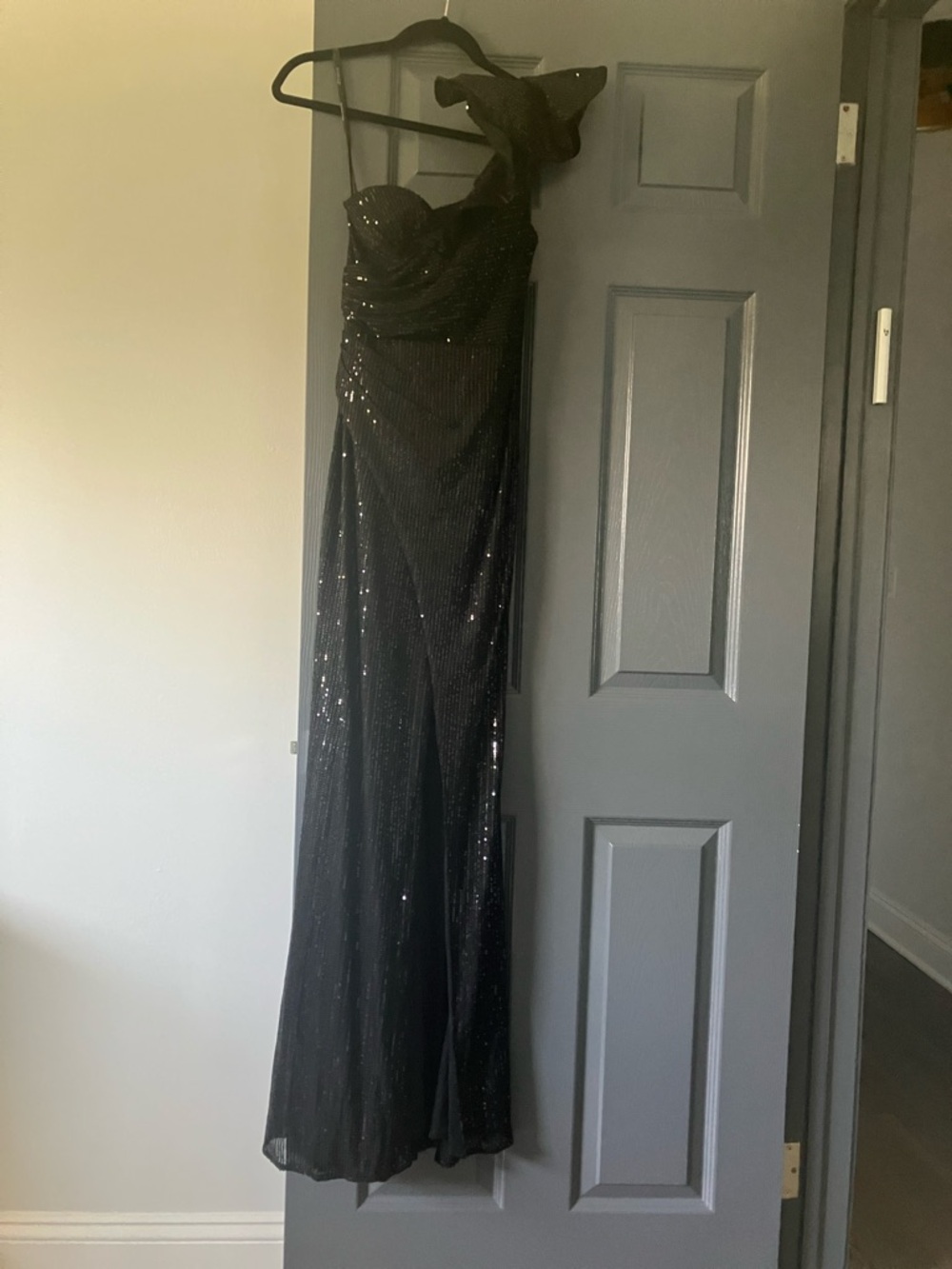Jovani Black One-Shoulder Sequin Evening Dress